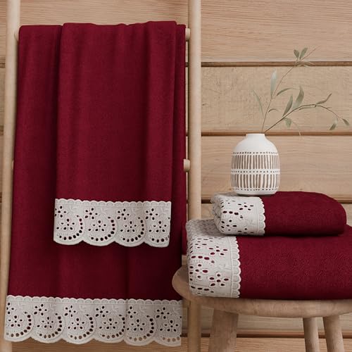 PETTI Artigiani Italiani - 100% Cotton Terry Bath Towels, 1+1 Towel Set, 2 Pieces, 1 Face Towel and 1 Hand Towel, Burgundy