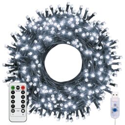 Woobroo Fairy Lights & USB String Lights, 20m 200 LEDs Copper Wire Light & Waterproof Outdoor Christmas Lights for Indoor Outdoor Lighting, Bedroom, Wedding Decor, Party, Christmas, Tree - White