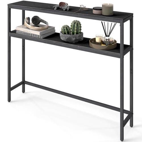 VASAGLE Console Table, 2-Tier Slim Sofa Table, 20 x 100 x 80 cm, Hallway Table with 2 Shelves, for Living Room, Entryway, Charcoal Gray and Ink Black LNT131B22V1