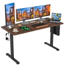 Farini 140x60cm Reddish Brown Wide Electric Standing Desk with Splice Board - Adjustable Office Workstation