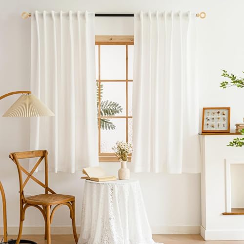 "MYSTIC-HOME Sheer Privacy Curtains 63 Inches Long 2 Panels White Sheer Drapes with Back Tab&Rod Pocket Design for Bedroom, Light Filtering Curtains for Living Room with Soft Voile Fabric(52""W x 63""L)"