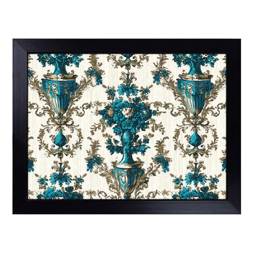 Lap Tray with Bean Bag Cushion, Victorian Pattern Floral - Handmade in the UK, Raised Wooden Edge, Padded Cushion, Heat-Resistant Wipe-Clean Surface, for Meals, Laptops and Crafts