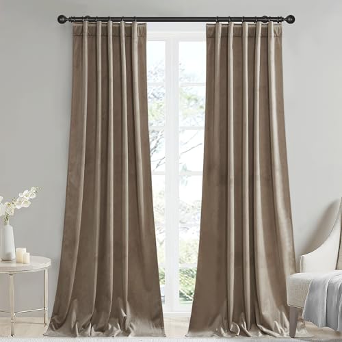 StangH 42 inches Wide Velvet Curtains 2 Panels - Taupe Light Blocking Drapes Privacy Added for Bedroom, Farmhouse Decor Panels Temperature Regulate for Living Room, W42x L84