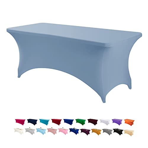 Peomeise 6FT Spandex Table Cover Rectangular Stretch Spandex Tablecloth (Dusty Blue,6FT)