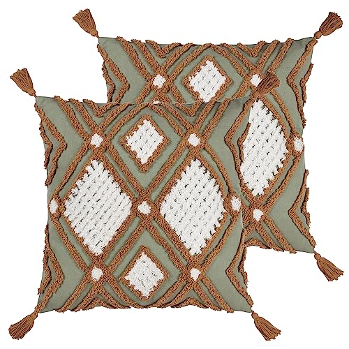 furn. Aquene Tufted Tasselled Feather Filled Cushion - Twin Pack
