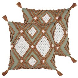 furn. Aquene Tufted Tasselled Feather Filled Cushion - Twin Pack