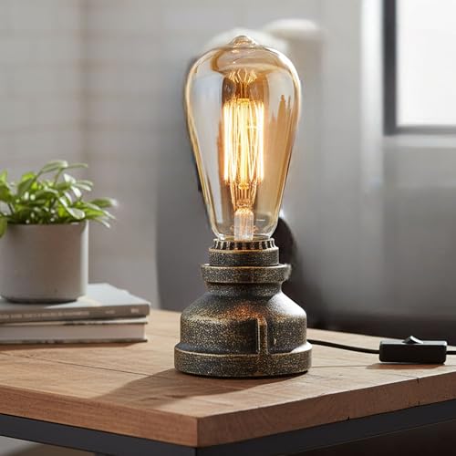 LEDSone Vintage Steampunk Pipe Table Lamp Brushed Copper E27 Desk Light