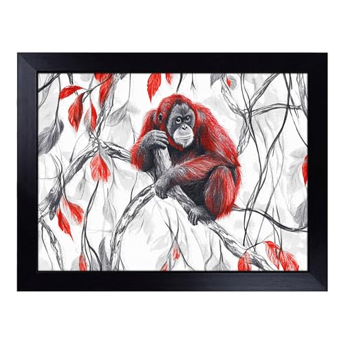 Lap Tray with Bean Bag Cushion, Orangutan - Handmade in the UK, Raised Wooden Edge, Padded Cushion, Heat-Resistant Wipe-Clean Surface, for Meals, Laptops and Crafts