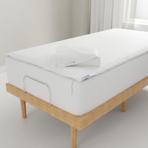 QuickZip Fitted Plus Spare Bundle: 1 Fitted Sheet (Base + Zip Sheet) & 1 Zip Sheet - Easy to Change, Won’t Pop Off - Soft Sateen 400 TC 100% Cotton - 15” Deep Pockets Twin XL Size Sheets – White