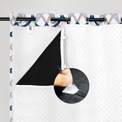 DriftAway Soundproof Thermal Insulated Quilted Curtain Liners for Bedroom Sound Barrier Blackout Cold Heat Noise Reducing Energy Saving 50 Inches by 80 Inches Grayish White One Panel