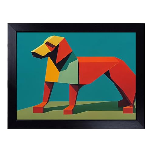 Lap Tray with Bean Bag Cushion, Dog Abstract Art - Handmade in the UK, Raised Wooden Edge, Padded Cushion, Heat-Resistant Wipe-Clean Surface, for Meals, Laptops and Crafts