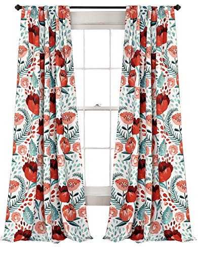 "Lush Decor Poppy Garden Curtains Room Darkening Window Panel Set for Living, Dining, Bedroom, 84"" L Pair, Multi"