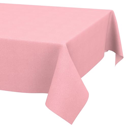 ANRO Washable Tablecloth Pink Linen Look 240 x 140 cm Outdoor Weatherproof - Table linen made of coated fabric - dirt and water resistant, easy to clean - washable at 30 ??C