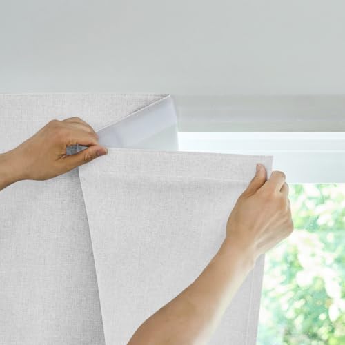 Jilron Adhesive Curtain,100% Blackout Shades,No Rod,Easy to Install,Provides Privacy Protection for Bedrooms (Grayish White - W35 ?? L72 in)