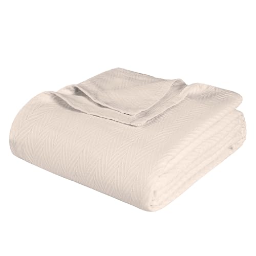 Superior 100% Cotton Blanket Oversized Throw, Woven Blanket for Couch, Bed, Bedding, Farmhouse, Home Essentials, Cute and Cozy Bohemian Blankets, Herringbone Weave, Full/Queen, Ivory