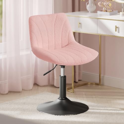 VASAGLE Dressing Table Chair, Height Adjustable Bar Stool with Back, 360° Swivel Beauty Stool for Bedroom, Dining Room, Home Office, Teddy Fleece, Pink and Black LJB160S101