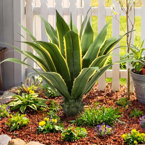 "Giegxin 1 Piece 32"" Tall Artificial Spiked Agave Plant Potted Faux Agave Plants UV Resistant Large Realistic Artificial Greenery Outdoor Indoor for Housewarming Gift House Garden Bathroom"