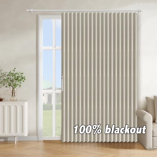 "AJAZZ 100% Blackout Door Curtains Fabric Folding Curtain Accordion Wardrobe Curtain Invisible Suitable for Family, Hotel, Homestay and Other Doorways(Cream White, 98"" W x 78"" L) 1 Panel"