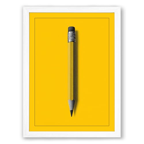 Pencil on Yellow Minimalist Framed Wall Art Print A1 (84.1×59.4cm) White, Wall Decor for Living Room, Bedroom, Office & Home, Ready to Hang, Art Gift