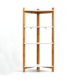 ASPECT Tess White & Bamboo Corner Shelf/Bathroom Freestanding Storage Units (34x34x99 cm)