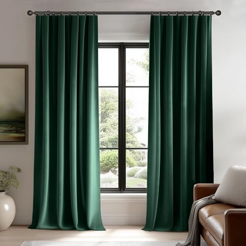 Beauoop Velvet Curtains for Bedroom Living Room Dark Green 52x96 2 Panels - Soft Luxury Room Darkening Drapes Thermal Insulated Soundproof 96 Inches Long Window Treatments Rod Pocket