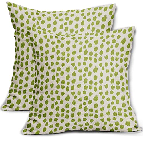 Lime Green Cream Pillow Covers 18x18 Set of 2 Boho Design Polka Dot Throw Pillows Modern Brush Strokes Print Decorative Outdoor Pillowcase Square Cushion Cover Linen Pillow Case for Sofa Couch Bed