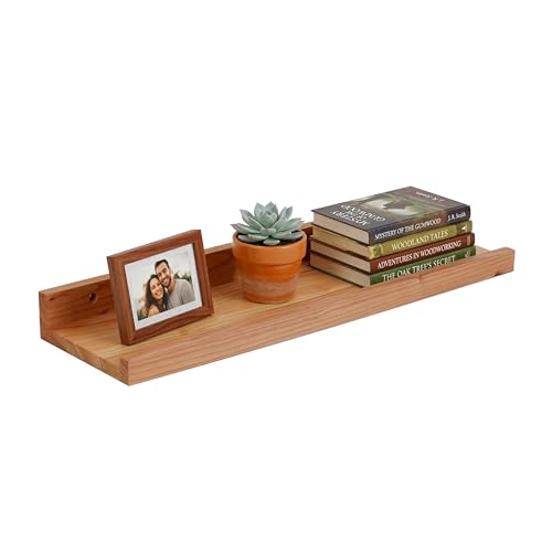 Relaxdays wall shelf, HxWxD: 5 x 40 x 15 cm, walnut wood, picture ledge for frames & decor, floating, natural
