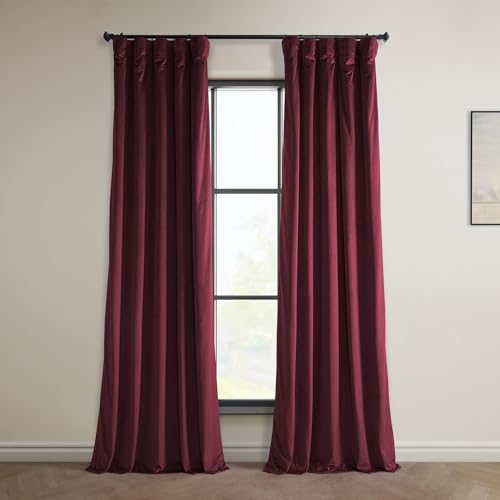 "HPD Half Price Drapes Heritage Plush Velvet 84 Inches Long Darkening Curtains for Bedroom & Living Room 50W x 84L, (1 Panel), Dark Merlot, 50"" W x 84"" L (Pack of 1)"