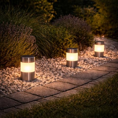 BEPER P207ILO031 Set of 3 Solar Garden Step Lights, 3 Outdoor Solar Lights with Spike, Automatic Switch-On, LED for Pathways and Flowerbeds, Up to 8 Hours of Battery Life, IP44