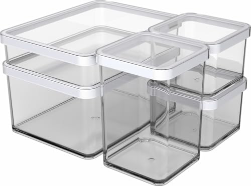 Rotho Loft Storage Boxes with Lids 5-Piece Airtight Food Containers Set - Meal Prep Containers, Food Storage Containers With Lids, Airtight Closure, Stackable, Dishwasher Safe, 0.5 L to 2.25 L