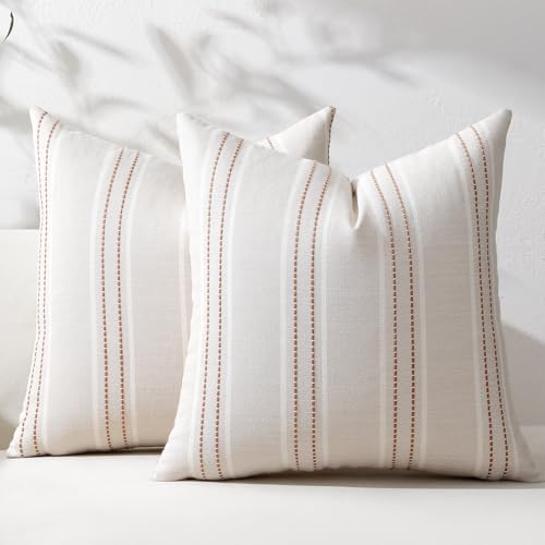 Hckot Throw Pillow Covers 24x24 Set of 2 Camel Pillow Covers Farmhouse Decorative Pillows Textured Linen Square Cushion Covers for Sofa Couch Bed Living Room Decor(Camel)