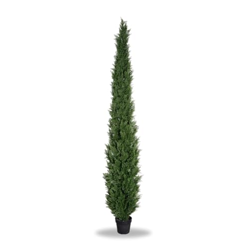 Silk Tree Warehouse Company Inc One 8 Foot Outdoor Artificial Cedar Topiary Tree Potted UV Rated Plant (8 Foot)