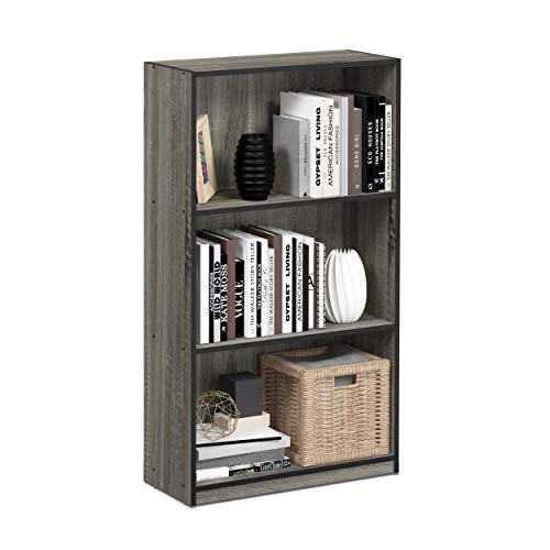 Furinno BASIC Book Shelf, 3-Tier Modern Bookshelf, Bookcase with Open Shelves, 9.3 x 21.8 x 39.5, for Living Room, Bedroom, Home Office, French Oak/Black