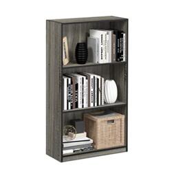 Furinno BASIC 3-Tier Open Shelves Bookcase, Book Shelf, French Oak/Black
