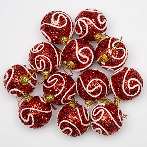 SHATCHI 12 x Christmas Tree Hanging Baubles Soft Foam Glittered Decorated Shatterproof Pendant Ornaments Xmas Tree Table Decorations
