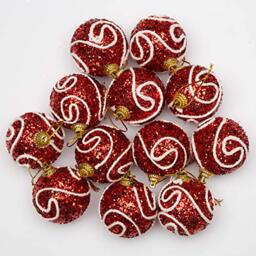 SHATCHI 12 x Christmas Tree Hanging Baubles Soft Foam Glittered Decorated Shatterproof Pendant Ornaments Xmas Tree Table Decorations
