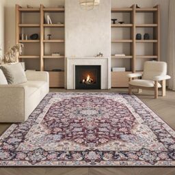 SAFAVIEH Traditional Rug Ideal for High Traffic Areas - Machine Washable and Non Slip - Tucson Collection, Short Pile, in Red and Navy, 183 X 274 cm