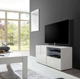 Dmora Trasimeno Door Cabinet, Living Room Sideboard, Low Cabinet for TV, Equipped Wall Base, Made in Italy, 122 x 43 x H 57 cm, White Gloss