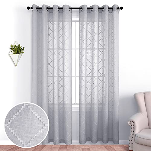 KOUFALL Light Grey Curtains 108 Inches Long for Living Room Semi Sheer Light Filtering Curtains for Bedroom 52x108 Inch Length Gray