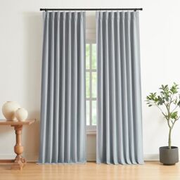 "Vision Home Blue Gray Pinch Pleated Full Blackout Curtains Linen Blended Room Darkening Window Curtains 108 inch for Living Room Bedroom Thermal Insulated Pinch Pleat Drapes with Hooks 40"" Wx108 Lx2"