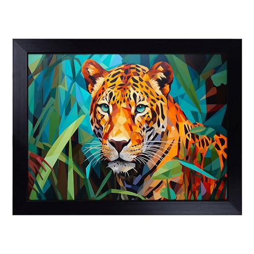 Lap Tray with Bean Bag Cushion, Leopard Geometric - Handmade in the UK, Raised Wooden Edge, Padded Cushion, Heat-Resistant Wipe-Clean Surface, for Meals, Laptops and Crafts