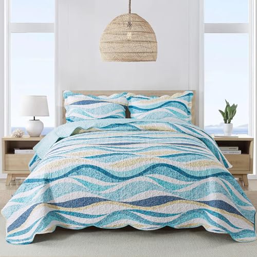 NEWLAKE Quilt Bedspread Sets, Bedding - West Coastal Pattern Reversible Coverlet Set, King Size