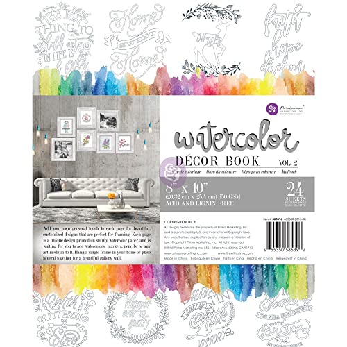 Prima Marketing Colouring Book Vol. 2 Watercolour Decor, 24 Sheets, Acrylic, Multicoloured, 10.6 x 7.9 x 0.48 cm