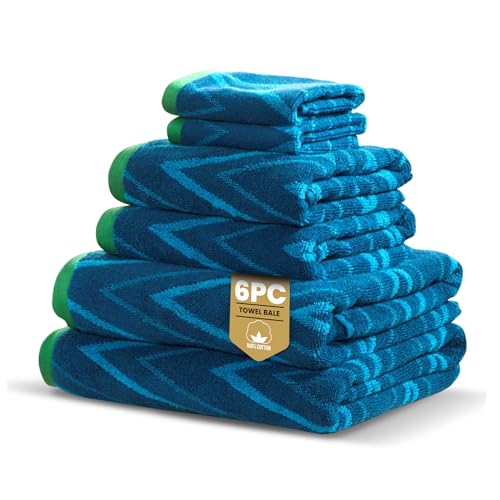 Rapport Home Helix 6-Piece Towel Bale - Luxurious 100% Cotton 500GSM Set for Soft Absorbent Comfort, Quick-Dry Use and Elegant Bathroom Style - Bale Ocean Blue