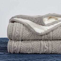 Longhui bedding ZASTION Acrylic Cable Knit Sherpa Throw Blanket - Thick, Soft, Big, Cozy Light Grey Knitted Fleece Blanket for Couch, Sofa, Bed - Large 50 x 63 Inches Light Gray Coverlet All Season