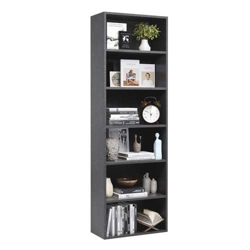 oneinmil Bookcase and Bookshelf with 6 Shelves, Floor Standing Tall Bookcase, Open Display Storage Rack, Home Decorative Furniture, Suitable for Home Offices, Living Rooms, and Bedrooms, Black