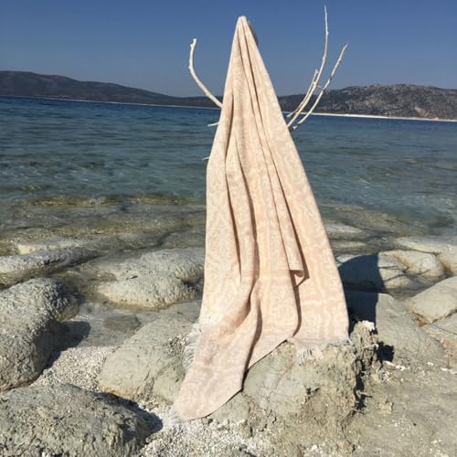 Luxury Fouta Beach Towel, 100% Cotton, 90 x 170 cm - High Absorbency, Soft and Machine Washable - Elegant Beige and White Design