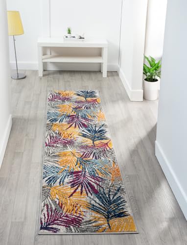 Rugs by Desire San Marino Modern Living Room Area Rug – Cut Pile Weaving - Jute Backing Abstract - Floral - Traditional Design Low Pile Rug, Multi Coloured, 60x220 cm