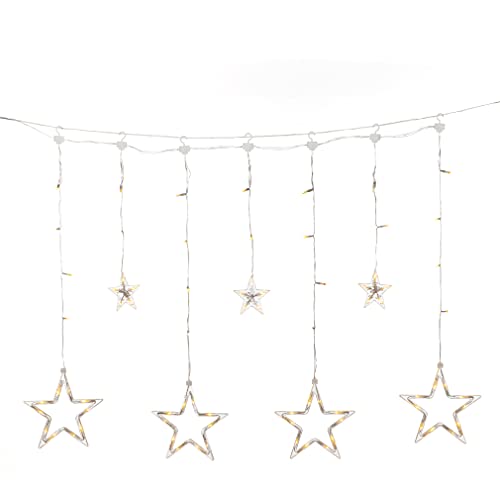 Konstsmide Christmas LED Star Light Curtain/Outdoor or Indoor (IP44) / Multifunction inc Static / 48 Amber White Diodes/Transparent Cable, 4046-803EE