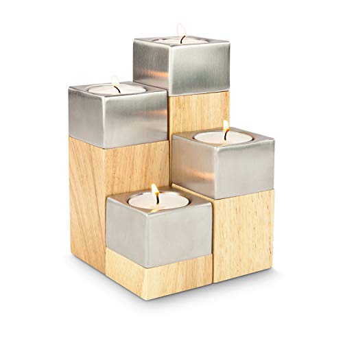 ROMINOX Tealight holder, wood, brown, 5 x 5 x 15.2 cm.